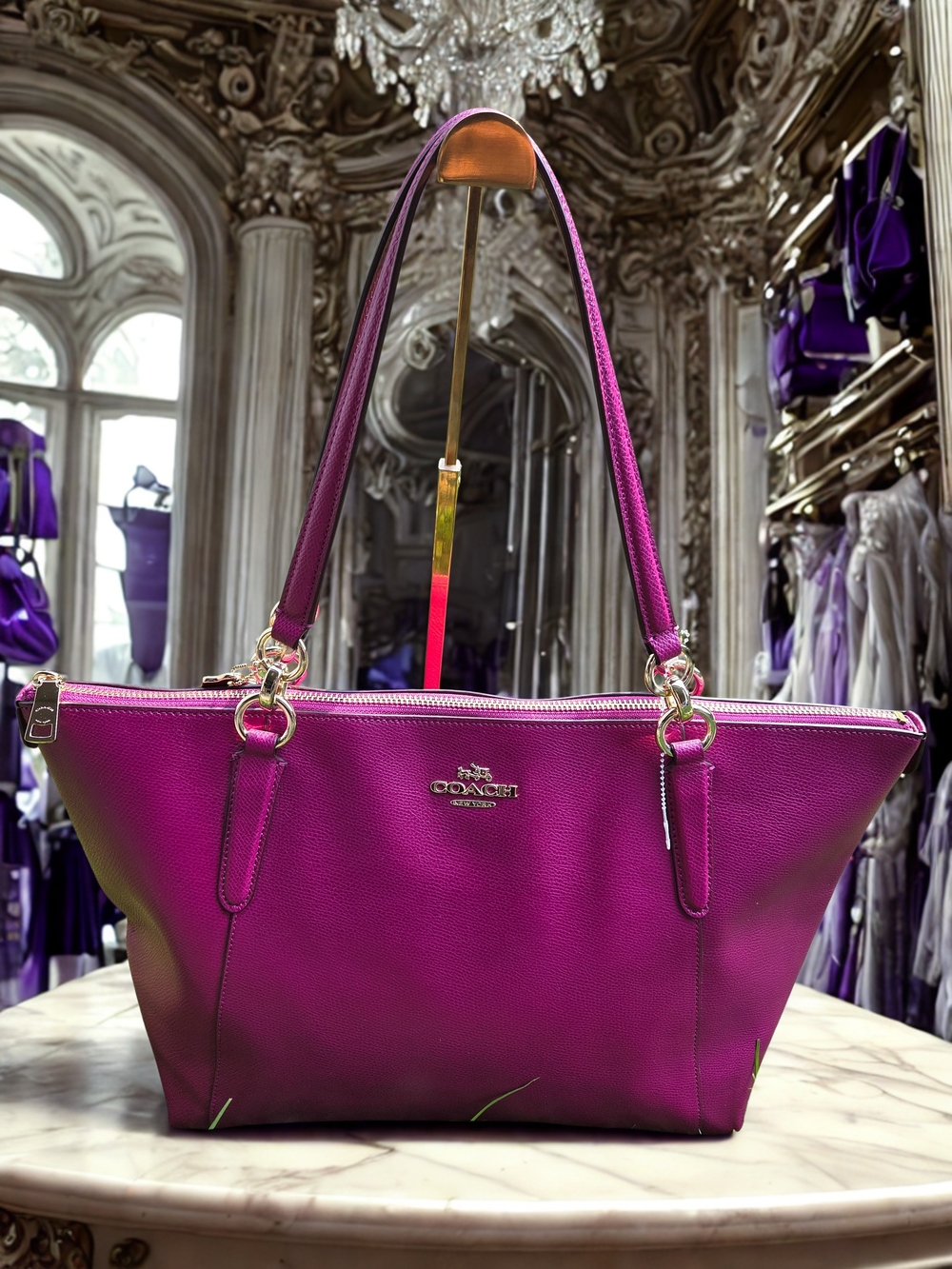 Coach Leather Magenta Tote Bag